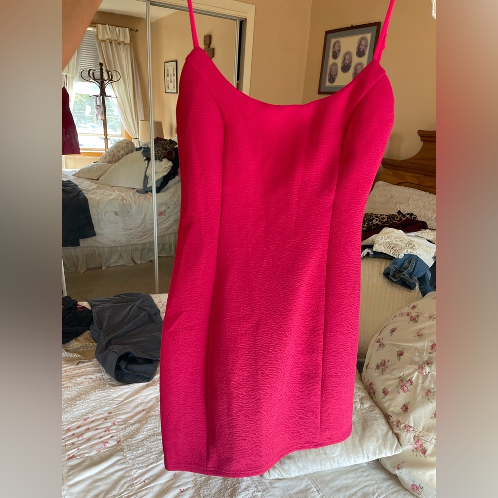 Lulu’s hot pink backless mini dress